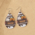 Teardrop Halloween earrings featuring ghost, black cat, and pumpkin on a black pickup truck - Pick-up Ghost Pumpkin Style