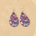 Halloween drop earrings with purple wizard hat print on teardrop faux leather - Bright Wizard Hat (5)