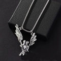 Vintage silver angel lovers pendant with wings on box chain over black jewelry box - Angel Pendant Necklace