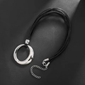 Minimalist silver irregular ring pendant on multi-strand black wax rope necklace - Silver Pendant with Black Cord