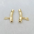 Detailed view of gold bamboo-shaped jewelry connectors with delicate leaf pendants - Bright Gold