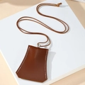 Dark brown leather clochette key necklace with white stitching and silver metal accents - Dark Brown Trapezoid Style (3)