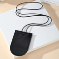 Minimalist black faux leather neck pouch for keys and earphones with snap button strap - Black U-Shape Style (4)