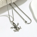 Detailed punk pirate skull pendant with crossed swords and anchor in antique silver finish - Pirate Skull Anchor Style (XN660)