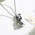 Punk style Grim Reaper skull necklace pendant with stainless steel box chain for men - Grim Reaper with Scythe Style (XN660)