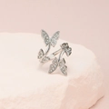 Elegante vlinder open ring in zilver met micro-kristallen op gepolijst metaal - Zilver