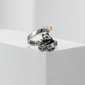 Detail von Panda Mutter und Kind Ring mit goldenem Herzanhänger und Gravur Always - Panda Gemischte Farben
