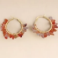 Pendientes de aro dorados bohemios con piedras naturales naranjas y rojas - Acero Inoxidable Dorado Con Ágata Roja