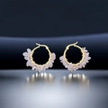 Pendientes de aro dorados de acero inoxidable con piedras de cristal natural rosa a mano - Acero Inoxidable Con Cuarzo Rosa