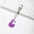 Creative purple electric guitar keychain with silver hardware on white stone background - Purple