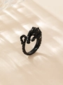 Macro detail of a punk style black tiger ring with realistic animal carving and glossy finish - Full Tiger Wrap (Style 4 Black)
