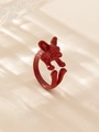 Detailed view of an adjustable red French Bulldog ring with glossy enamel finish - French Bulldog (Style 5 Red)