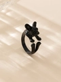 Detailed macro shot of a glossy black French Bulldog ring with adjustable open band - French Bulldog (Style 5 Black)