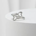 Elegant silver open ring featuring a double heart design with unique twisted rope texture - Heart Silver