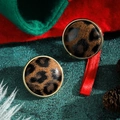 Detail of round leopard print stud earrings with gold trim on festive winter background - Classic Leopard Print (Style 8)