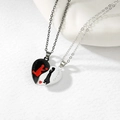 Magnetic heart pendant necklace set for couples with Yes I do engraving in black and white - Proposal Silhouette Style