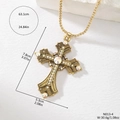 Detail view of large multi-color rhinestone cross pendant with size measurements - Style 4 Gold