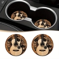 Car coasters featuring artistic guitar and gear patterns in center console cup holder - Guitar Mechanical Gears (Style 9)