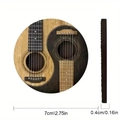 Detailed view of round car coaster with yin yang guitar print and product dimensions - Guitar Yin Yang Fish (Style 10)