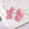 Pink gradient petal earrings with 3D irregular metallic design and silver base finish - Silver Base Rose Red