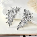 Elegant wing shaped silver stud earrings with sparkling marquise rhinestones for women - Silver White Rhinestone