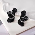 Black gradient petal earrings with silver edges in minimalist organic metal design - Silver Base Black