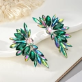 Green marquise cut rhinestone cluster wing earrings with rainbow center stones - Silver Multicolor