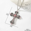 Retro Punk Kreuz-Halskette in Silber mit rosa Strasssteinen und 59,2 cm Kette - Stil 2 Silber