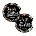 Floral round car coasters with Psalm 103:5 print in a set of two with easy-pull notch - Religious Inspirational Quote (Style 15)