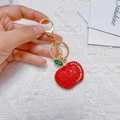 Red rhinestone apple keychain with gold metal ring and lobster clasp accessory - Red Apple Style / Red (Color One)