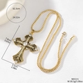 Vintage golden cross necklace with sparkly rhinestones and intricate baroque textures - Style 5 Gold