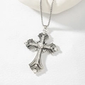 Vintage punk long silver cross necklace with clear rhinestones and intricate engraving - Style 5 Silver