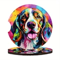 Colorful pop art beagle car coaster with finger slot for easy vehicle interior use - Pop Art Beagle Dog (Style 11)