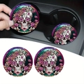 Car coaster with colorful sugar skull and floral print for cup holder protection - Day of the Dead Candy Skull (Style 13)