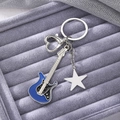 Y2K vintage blue electric guitar keychain with silver star pendant and heart clasp - Blue