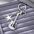 Y2K retro silver electric guitar keychain with star pendant and heart lobster clasp - Silver