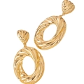 Elegant gold twisted oval hoop earrings for women with a unique spiral metallic texture - Gold