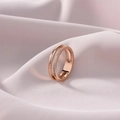 Dubbellaagse holle roségouden roestvrijstalen ring met witte zirkoon micro-pave - US 5 / Roségoud