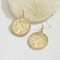Goldene Lebensbaum-Ohrhänger mit weißen Strasssteinen und elegantem runden Rahmen - Gold Lebensbaum Stil (XE811-3)