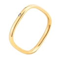 Anello quadrato minimalista in acciaio al titanio color oro 18K con piccolo zircone - US 4 / Pietra Singola Quadrata / Oro