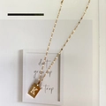 Minimalist 14k gold plated titanium steel necklace with K-letter rectangular pendant - Letter K Rectangle Tag / Rose Gold