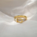 Minimalist gold belt buckle ring with white shell inlay and Love Forever engraving - US 5 / Gold
