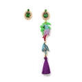 Tropical parrot long fringe earrings with S925 silver needles and colorful crystals - Parrot Green Opal Purple Tassel (NCE01655)