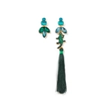 Asymmetric parrot earrings with green crystal crocodile pendant and long silk tassels - Crocodile Style Dark Green Tassel (NCE01647)