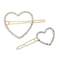 Elegantes Set aus zwei goldenen herzförmigen Haarklammern mit bunten Strasssteinen - Regenbogen Strass Stil (NXF00059)