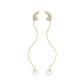 Boucles d'oreilles longues dorées avec zircons et anneaux blancs translucides - Style Éventail (NCE02432)
