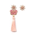 Asymmetric S925 silver needle pink butterfly earrings with long silk tassels and crystals - Butterfly Style Pink Tassel (NCE01649)