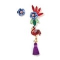 Asymmetric long tassel flamingo earrings with colorful crystals and blue flower details - Flamingo Style Purple Tassel (NCE01654)