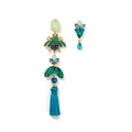 Asymmetric long tassel drop earrings with blue silk fringe and colorful insect crystals - Insect Style Dark Blue Tassel (NCE01648)