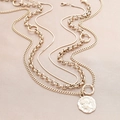 Mehrlagige goldene Gliederkette im Vintage-Stil mit geprägtem Münzanhänger für Damen - Mehrlagiger Münz-Perlen-Stil (NXN01703)